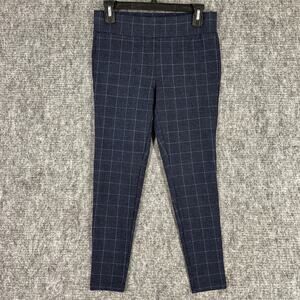 LOFT Pants Womens S Blue Ponte Plaid Pull On Stretch Waist Chino Business Formal